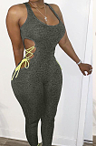 Black Casual Polyester Sleeveless Self Belted Bodycon Jumpsuit LD8723