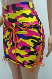 Multicolor Sexy Polyester  Sleeveless Cold Shoulder Self Belted Crop Top Above Knee / Short Skirt Sets MR2046