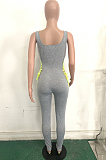 Dark Grey Casual Polyester Sleeveless Self Belted Bodycon Jumpsuit LD8723