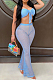 Blue Casual Polyester Sleeveless Hollow Out Utility Blouse Flare Leg Pants Sets YSH6147