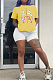 Yellow Casual Polyester Cartoon Graphic Short Sleeve Round Neck Tee Top YY5174
