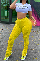 Yellow Casual Polyester Ruffle Mid Waist Long Pants YY5168