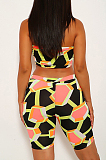 Orange Sexy Polyester Geometric Graphic Sleeveless Bandeau Bra Shorts Sets YY5903