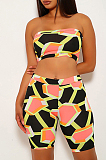 Orange Sexy Polyester Geometric Graphic Sleeveless Bandeau Bra Shorts Sets YY5903