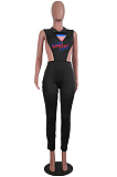 Black Casual Letter Sleeveless Bodycon Jumpsuit YY5175