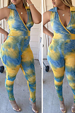 Yellow Sexy Polyester Sleeveless Ruffle Bodycon Jumpsuit DMM8127