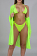 Neon Green Sexy Polyester Sleeveless Crop Top Low Waist Shorts Sets QQM4037