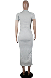 Black Casual Polyester Short Sleeve Round Neck Mid Waist Long Dress SDD9289
