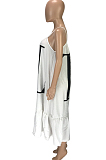 White Casual Polyester Letter Sleeveless Strappy Slip Dress (without belt) SM9097
