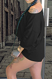 Dark Gray Casual Polyester Pure Color Batwing Sleeve Round Neck Tee Top Shorts Sets QQM4059