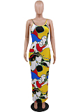 Multicolor Sexy Polyester Sleeveless V Neck Spaghetti Strap  Open Back Mid Waist Slip Dress CCY8477