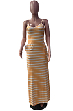 Violet Casual Polyester Striped Sleeveless Strappy Slip Dress (with scarf)YM8109