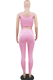 Pink Casual Polyester Striped Sleeveless Tank Top Long Pants Sets CCY8493