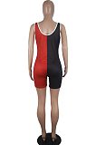 Black Red Sexy Polyester Sleeveless Square Neck Spliced Tank Jumpsuit SDD9272