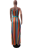 White Casual Polyester Striped Sleeveless Strappy Slip Dress (with scarf)YM8109