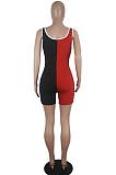 Blue Red Casual Polyester Sleeveless Spliced Tank Jumpsuit SDD9258