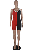 Blue Red Casual Polyester Sleeveless Spliced Tank Jumpsuit SDD9258