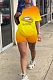 Yellow Casual Polyester Mouth Graphic Short Sleeve Round Neck Tee Top Shorts Sets SDD9287