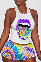 Purple Tongue Graphic Casual Polyester Sleeveless Tank Top Shorts Sets QQM4068