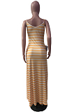 Light Purple Casual Polyester Striped Sleeveless Strappy Slip Dress (with scarf)YM8109