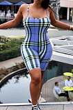 Purple Casual Polyester Plaid Sleeveless Strappy Bodycon Jumpsuit ALS024