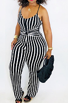 Black Sexy Polyester Striped Sleeveless Cami Jumpsuit LMM8162