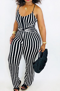 Black Sexy Polyester Striped Sleeveless Cami Jumpsuit LMM8162