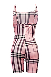 Blue Casual Polyester Plaid Sleeveless Strappy Bodycon Jumpsuit ALS024