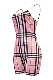 Purple Casual Polyester Plaid Sleeveless Strappy Bodycon Jumpsuit ALS024
