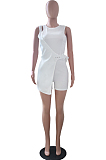 White Casual Polyester Sleeveless Round Neck Hollow Out Waist Tie Tank Jumpsuit MA6567