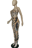 Black Golden Sexy Polyester Leopard Sleeveless Bandeau Bra Long Pants Sets BBN047