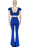 Blue Casual Polyester Sleeveless Round Neck Backless Bodycon Jumpsuit BBN051