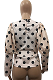 Apricot Casual Polyester Polka Dot Long Sleeve Round Neck Spliced Tee Top BBN027