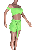 Neon Green Sexy Pure Color Cotton Sleeveless Bandeau Bra Cargo Pants Sets HR8016