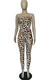 Black Golden Sexy Polyester Leopard Sleeveless Bandeau Bra Long Pants Sets BBN047