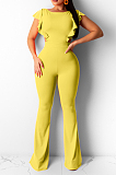 Orange Casual Polyester Sleeveless Round Neck Backless Bodycon Jumpsuit BBN051