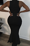 Black Casual Polyester Sleeveless Round Neck Mid Waist Long Dress BBN095