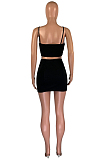 Black Casual Polyester Sleeveless Strappy Crop Top Shorts Sets JC7018