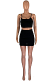 Black Casual Polyester Sleeveless Strappy Crop Top Shorts Sets JC7018