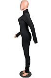 White Casual Polyester Long Sleeve Pleated Bodycon Jumpsuit W8294