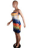 Blue Red Casual Polyester Tie Dye Sleeveless Shift Dress C3011