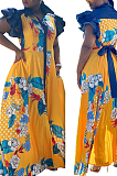 Blue Casual Polyester Floral Sleeveless Flounce High Waist A Line Dress OMY8057