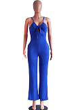Blue Sexy Polyester Sleeveless Self Belted Cami Jumpsuit MA6573