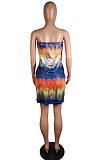 Blue Red Casual Polyester Tie Dye Sleeveless Shift Dress C3011