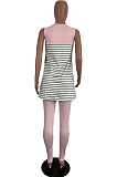 Rose Red Casual Polyester Striped Sleeveless Round Neck Tank Top Long Pants Sets AMM8218