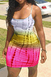 Yellow Sexy Polyester Striped Sleeveless High Waist Mini Dress AMM8025