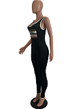 Black Sexy Polyester Letter Sleeveless Square Neck Tank Jumpsuit AMM8249