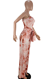 Pink Casual Polyester Tie Dye Sleeveless Waist Tie Cami Jumpsuit AA5152