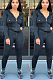 Black Casual Polyester Long Sleeve Pure Color Zipper Front Hoodie Long Pants Sets LY5847