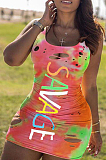 Multicolor Sexy Polyester Letter Sleeveless Round Neck Ripped Low Waist Tank Dress AMM8251